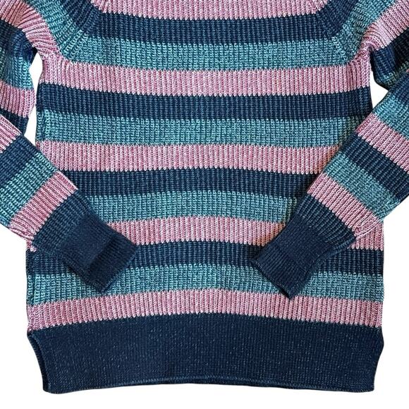 L.L. Bean Women’s Sz S Pink Blue Stripe Pullover Sweater Coastal Cotton - Picture 9 of 10